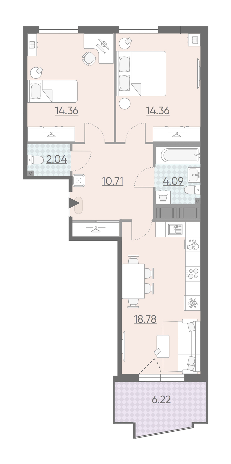 Двухкомнатная квартира в : площадь 67.45 м2 , этаж: 3 – купить в Санкт-Петербурге